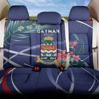 Personalized Cayman Islands Back Car Seat Cover Coat Of Arms Tropical Flowers