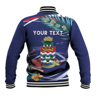 Personalized Cayman Islands Baseball Jacket Coat Of Arms Tropical Flowers