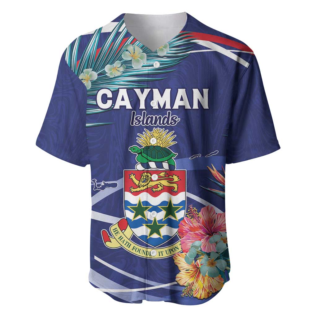 Personalized Cayman Islands Baseball Jersey Coat Of Arms Tropical Flowers