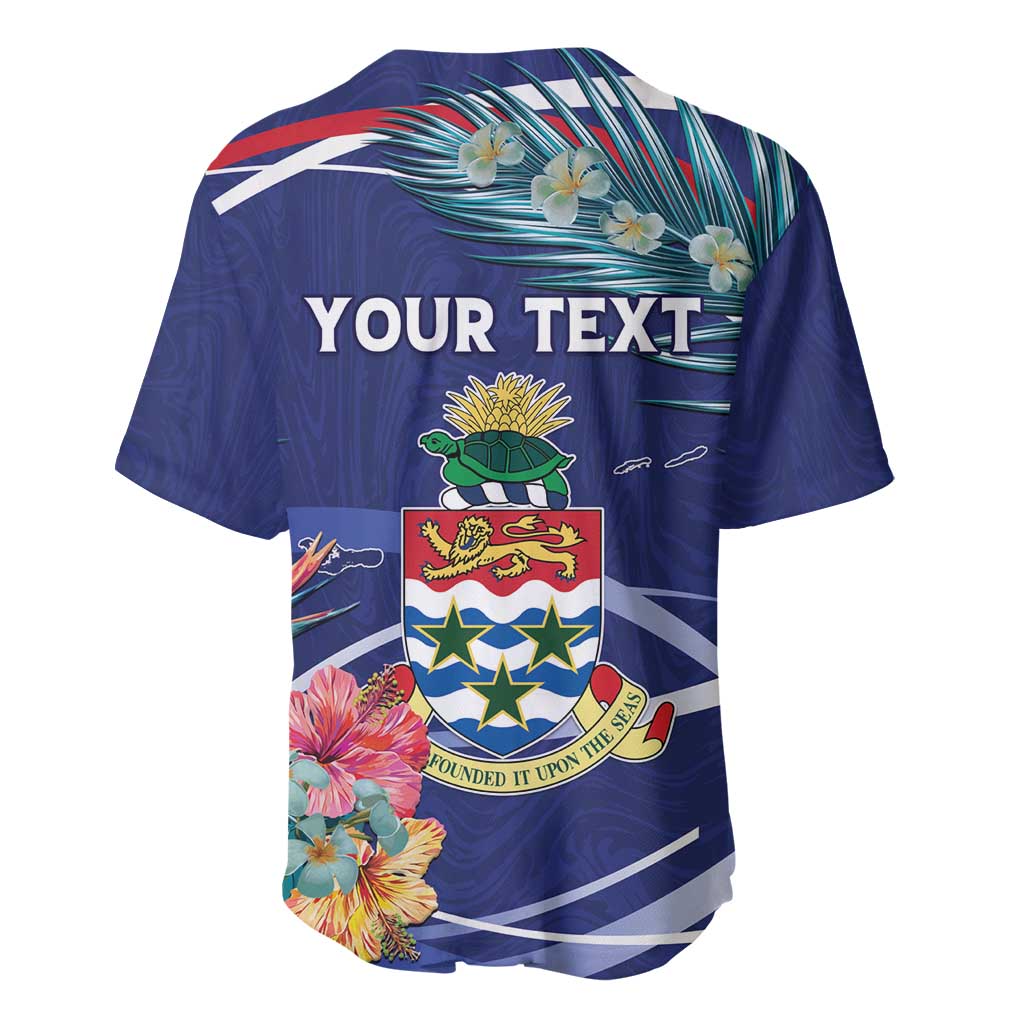 Personalized Cayman Islands Baseball Jersey Coat Of Arms Tropical Flowers
