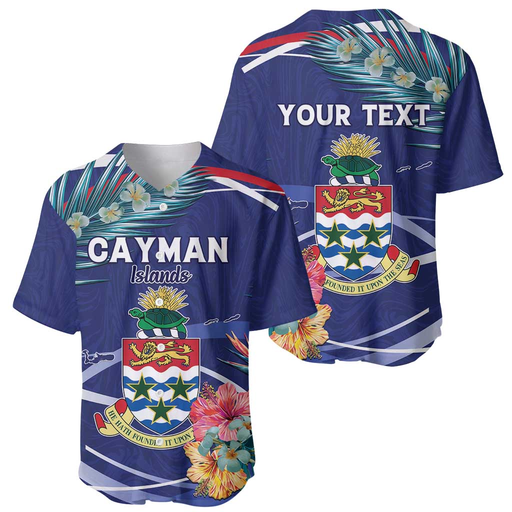 Personalized Cayman Islands Baseball Jersey Coat Of Arms Tropical Flowers