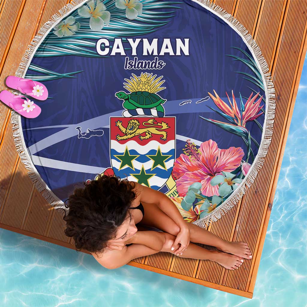 Personalized Cayman Islands Beach Blanket Coat Of Arms Tropical Flowers