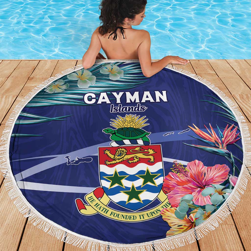 Personalized Cayman Islands Beach Blanket Coat Of Arms Tropical Flowers