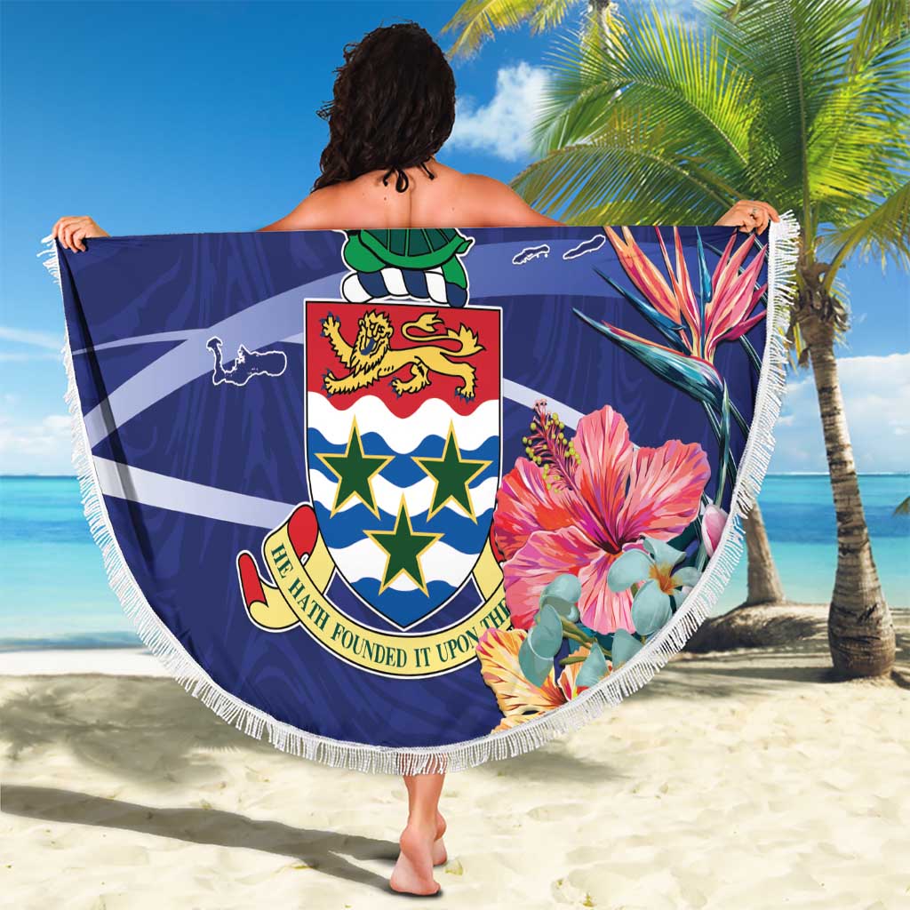 Personalized Cayman Islands Beach Blanket Coat Of Arms Tropical Flowers