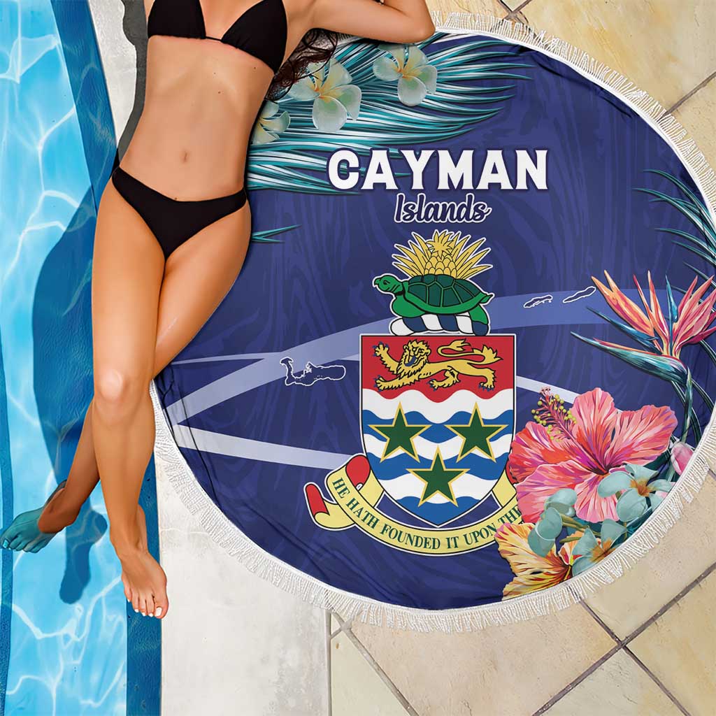 Personalized Cayman Islands Beach Blanket Coat Of Arms Tropical Flowers