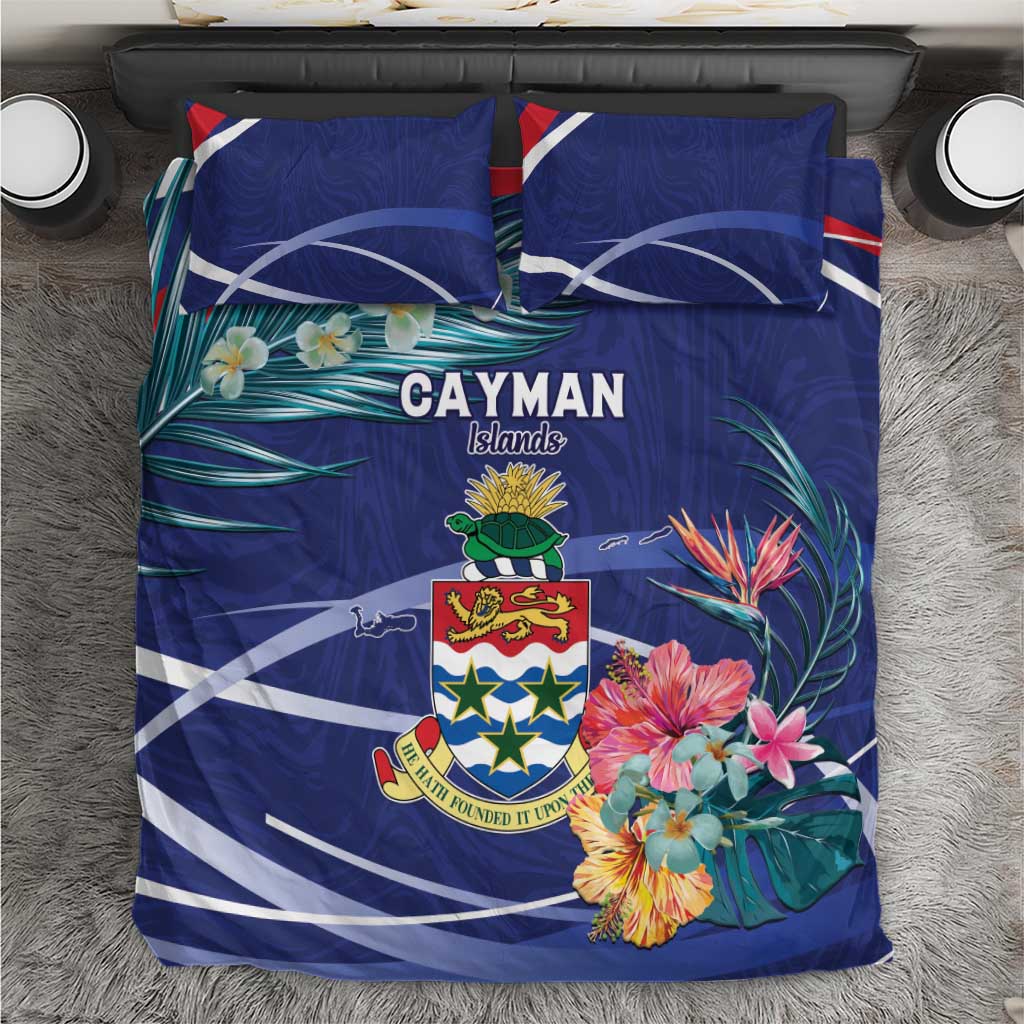 Personalized Cayman Islands Bedding Set Coat Of Arms Tropical Flowers