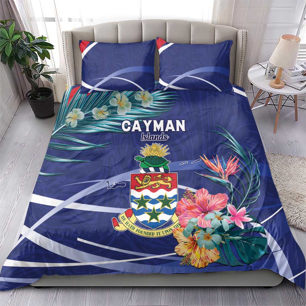 Personalized Cayman Islands Bedding Set Coat Of Arms Tropical Flowers