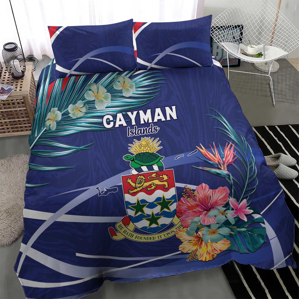 Personalized Cayman Islands Bedding Set Coat Of Arms Tropical Flowers