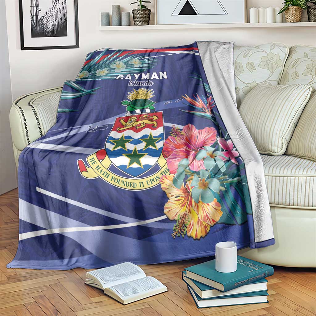 Personalized Cayman Islands Blanket Coat Of Arms Tropical Flowers