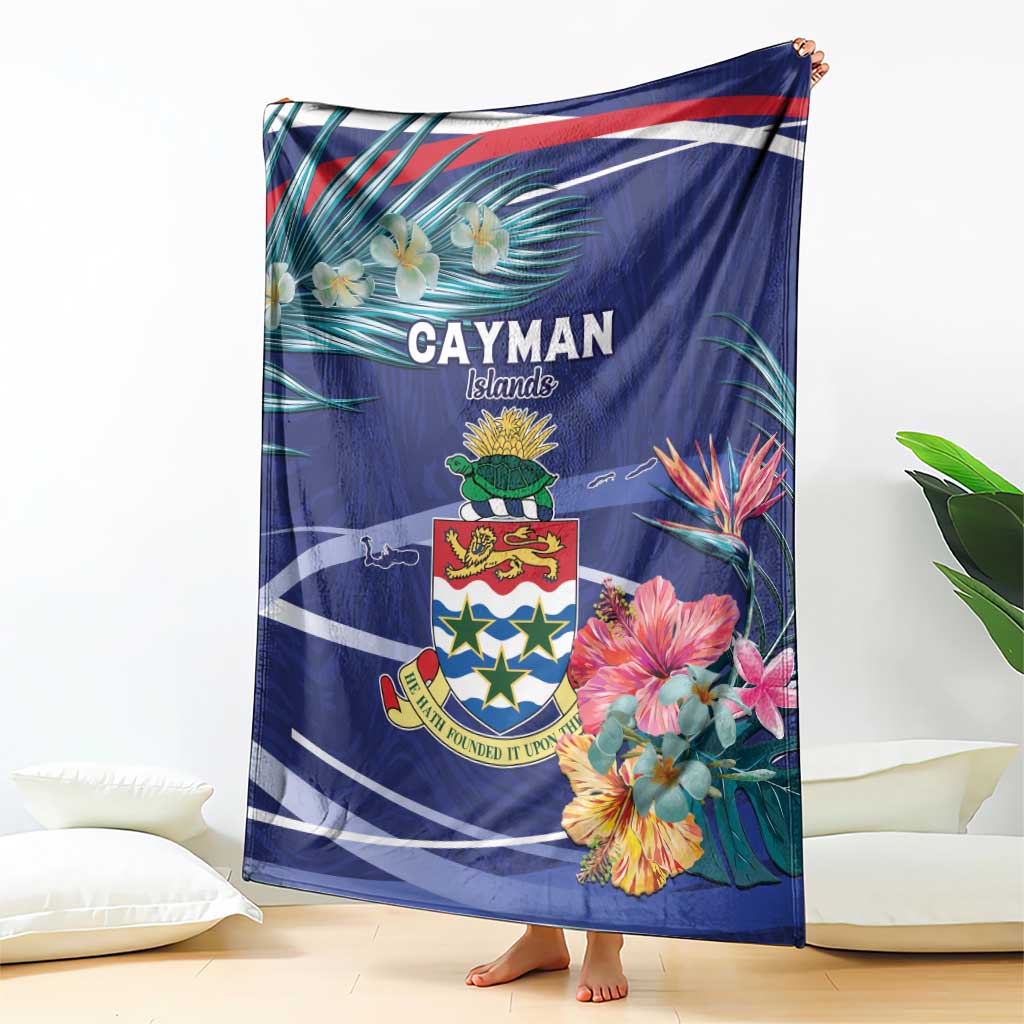 Personalized Cayman Islands Blanket Coat Of Arms Tropical Flowers