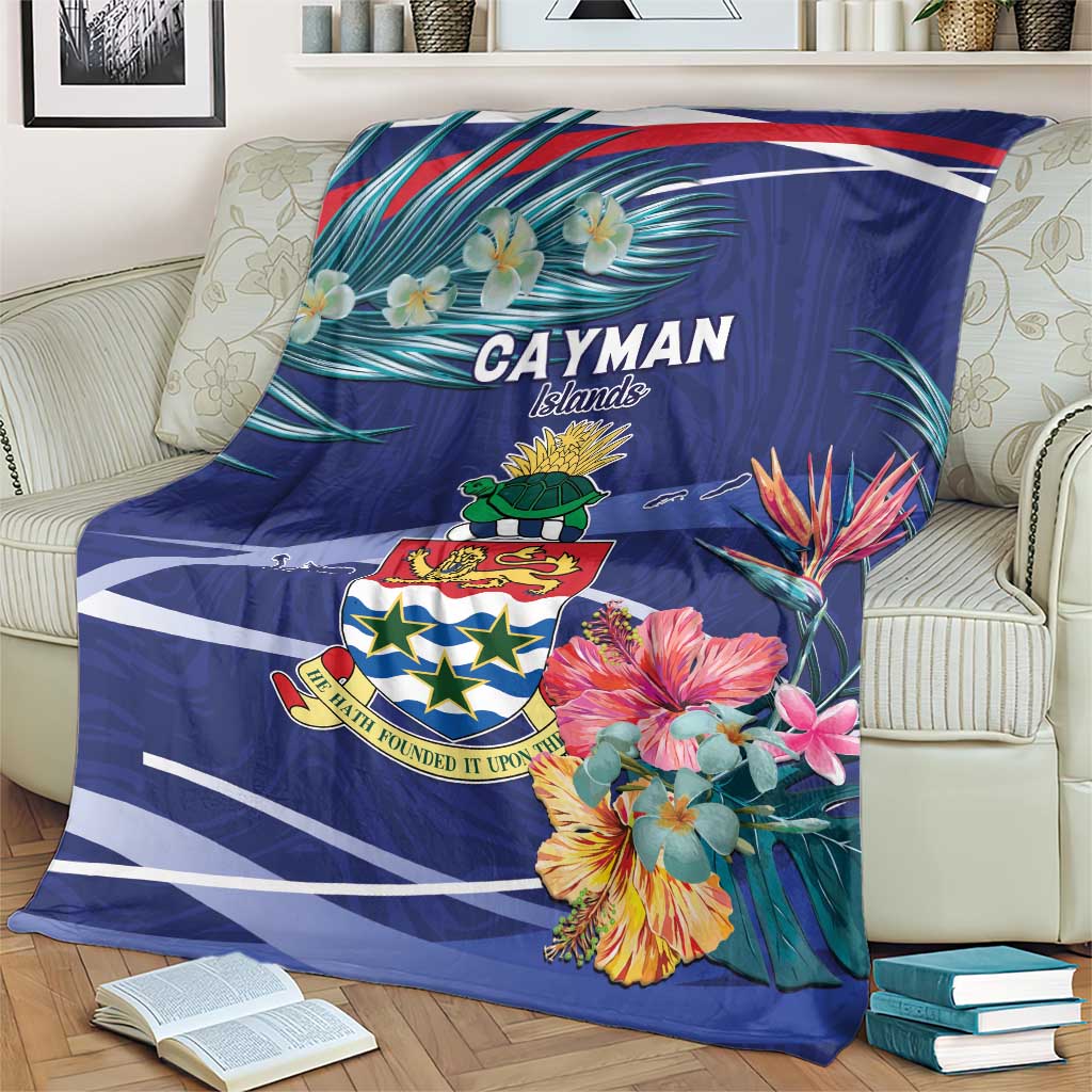 Personalized Cayman Islands Blanket Coat Of Arms Tropical Flowers