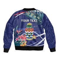 Personalized Cayman Islands Bomber Jacket Coat Of Arms Tropical Flowers