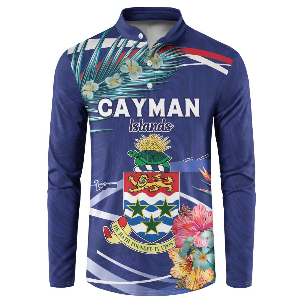 Personalized Cayman Islands Button Sweatshirt Coat Of Arms Tropical Flowers