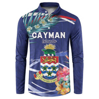 Personalized Cayman Islands Button Sweatshirt Coat Of Arms Tropical Flowers