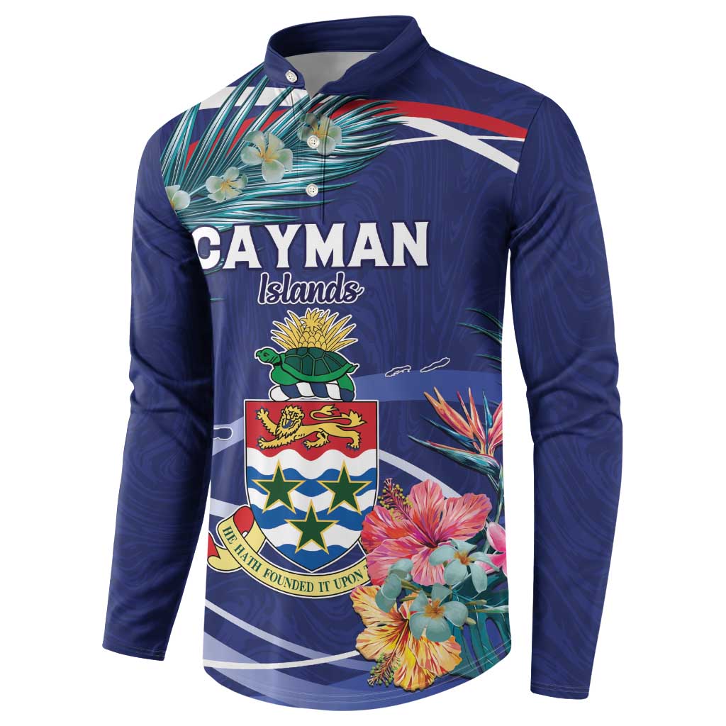 Personalized Cayman Islands Button Sweatshirt Coat Of Arms Tropical Flowers