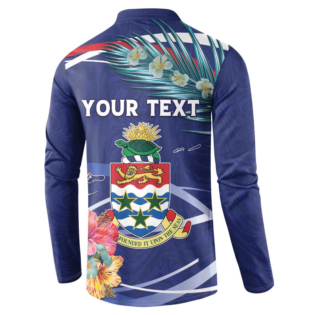 Personalized Cayman Islands Button Sweatshirt Coat Of Arms Tropical Flowers