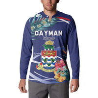 Personalized Cayman Islands Button Sweatshirt Coat Of Arms Tropical Flowers