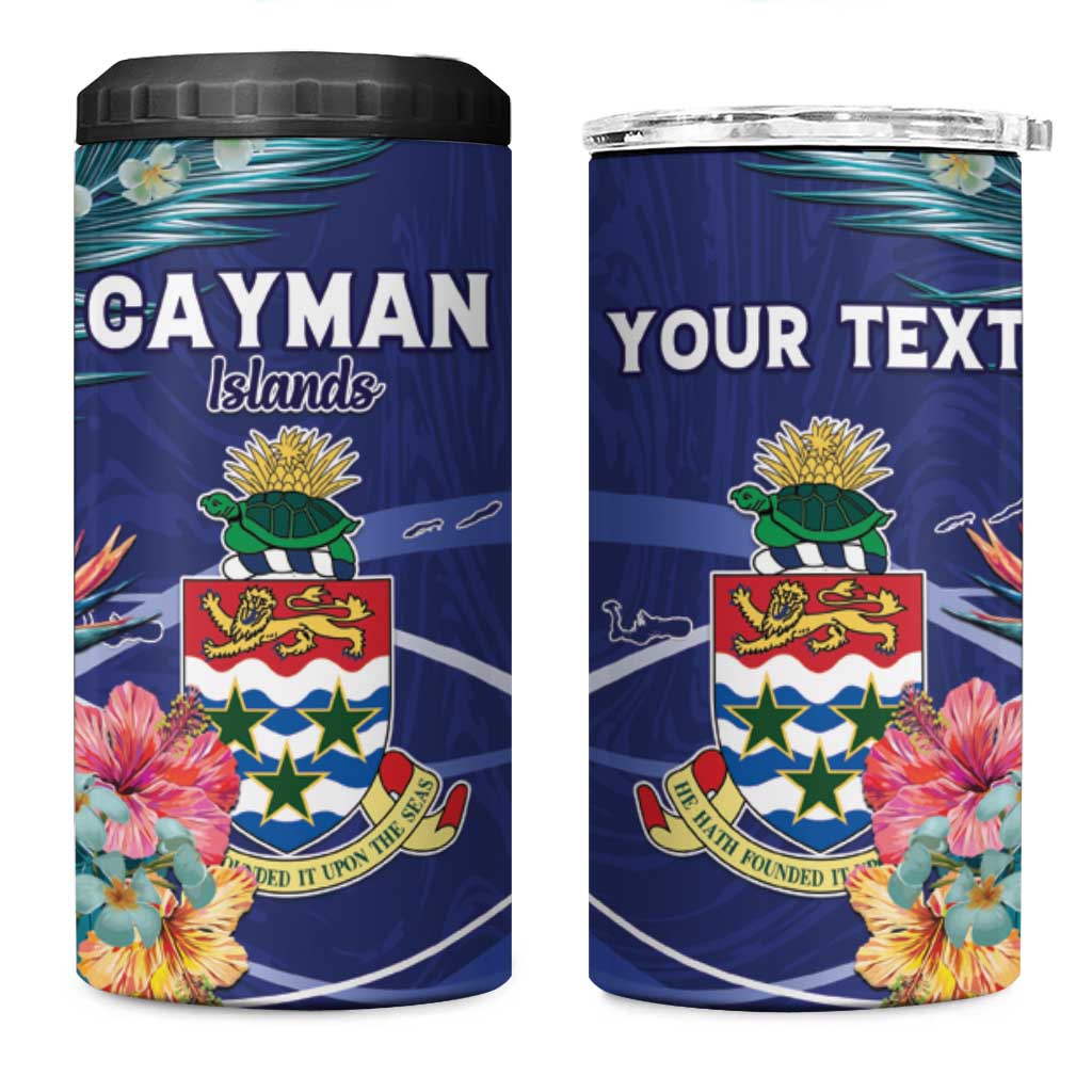 Personalized Cayman Islands 4 in 1 Can Cooler Tumbler Coat Of Arms Tropical Flowers