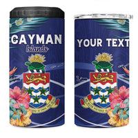 Personalized Cayman Islands 4 in 1 Can Cooler Tumbler Coat Of Arms Tropical Flowers