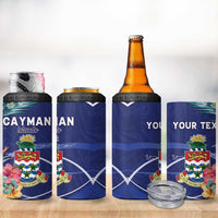 Personalized Cayman Islands 4 in 1 Can Cooler Tumbler Coat Of Arms Tropical Flowers
