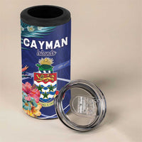 Personalized Cayman Islands 4 in 1 Can Cooler Tumbler Coat Of Arms Tropical Flowers