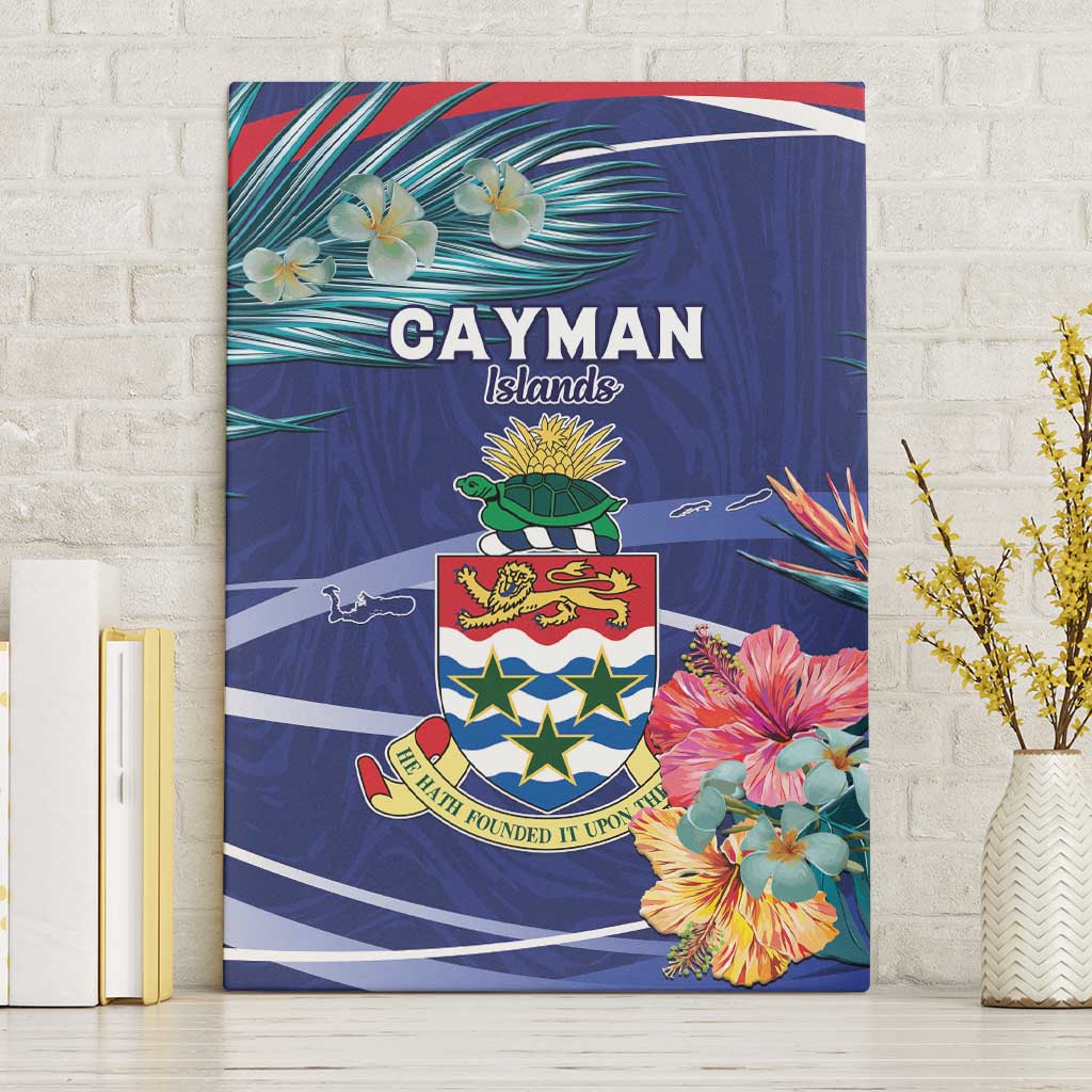 Personalized Cayman Islands Canvas Wall Art Coat Of Arms Tropical Flowers