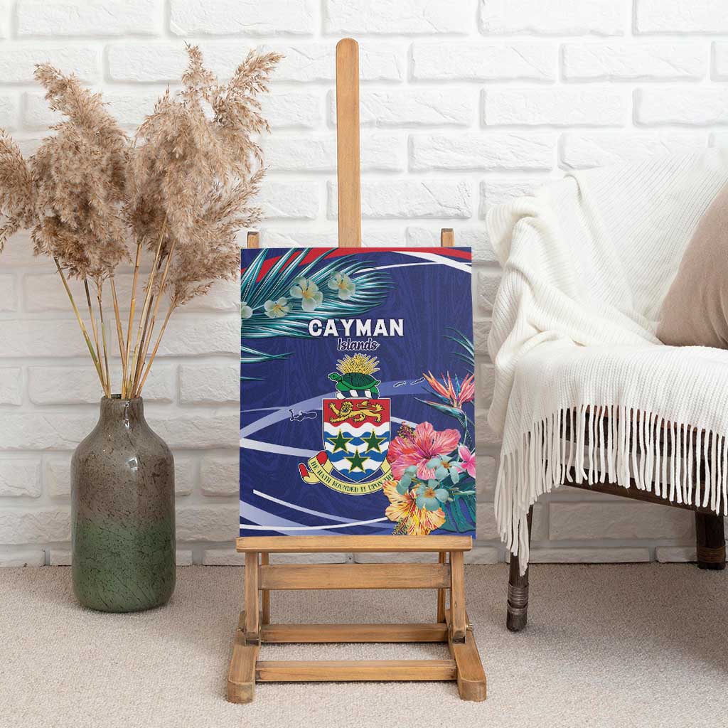 Personalized Cayman Islands Canvas Wall Art Coat Of Arms Tropical Flowers