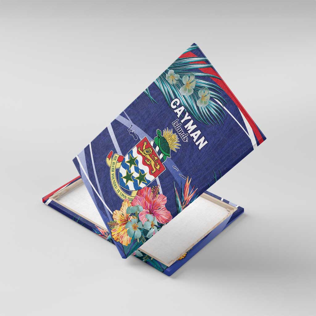 Personalized Cayman Islands Canvas Wall Art Coat Of Arms Tropical Flowers