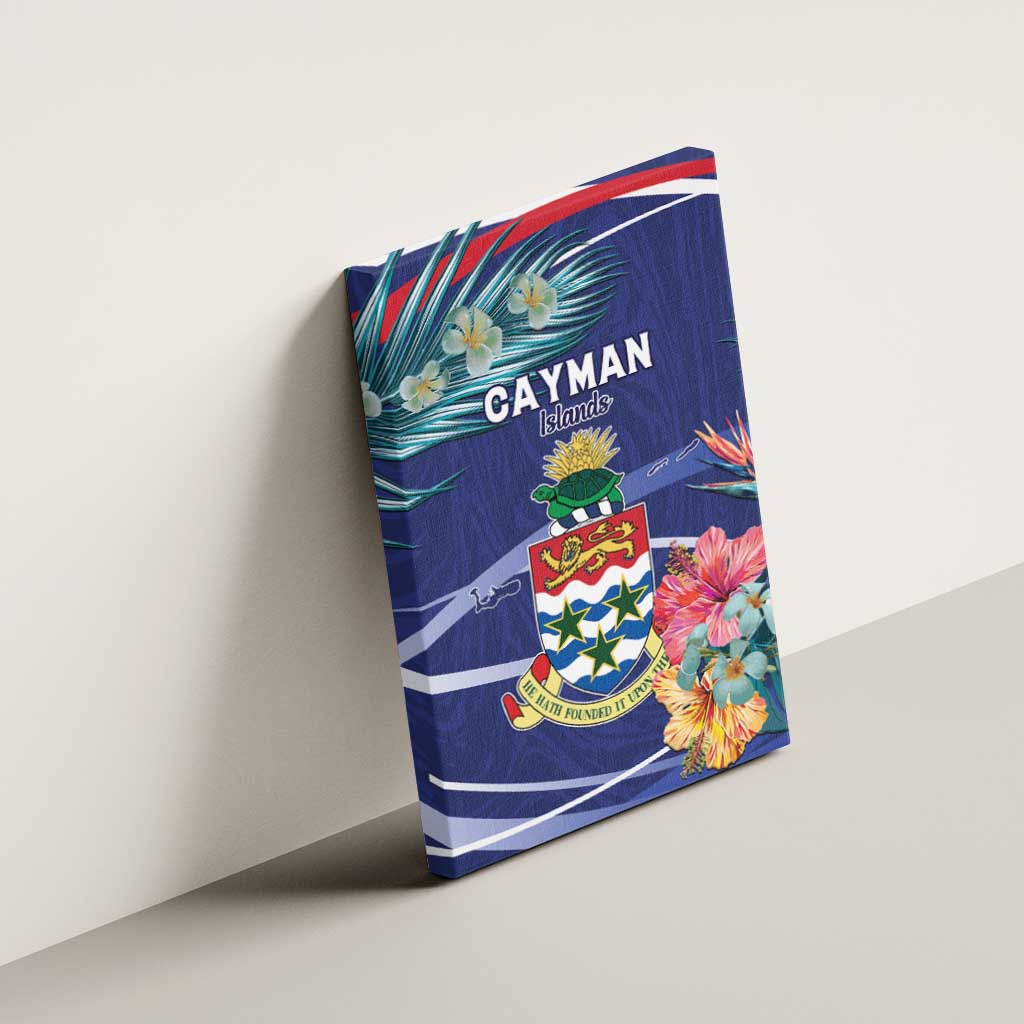 Personalized Cayman Islands Canvas Wall Art Coat Of Arms Tropical Flowers