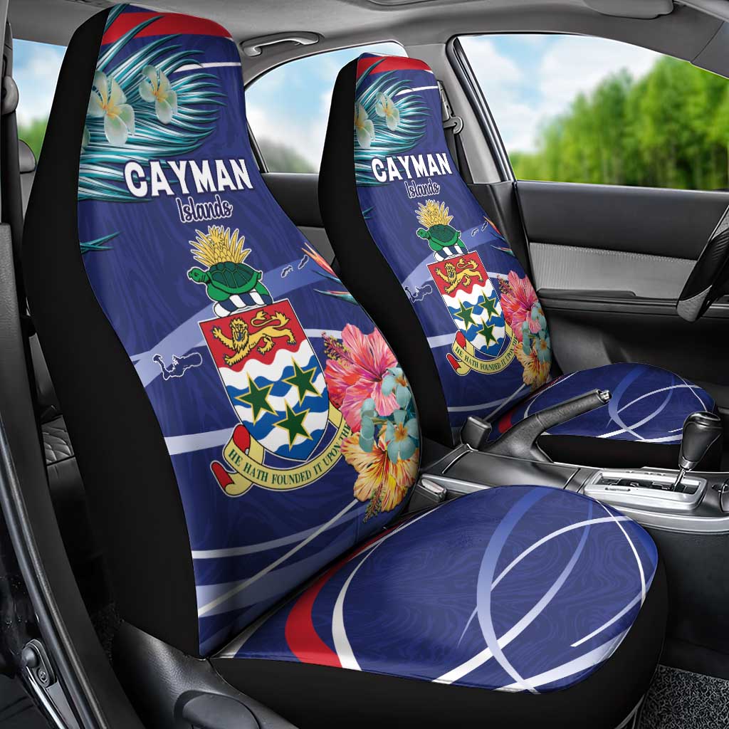 Personalized Cayman Islands Car Seat Cover Coat Of Arms Tropical Flowers
