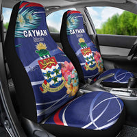 Personalized Cayman Islands Car Seat Cover Coat Of Arms Tropical Flowers