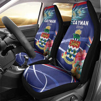 Personalized Cayman Islands Car Seat Cover Coat Of Arms Tropical Flowers