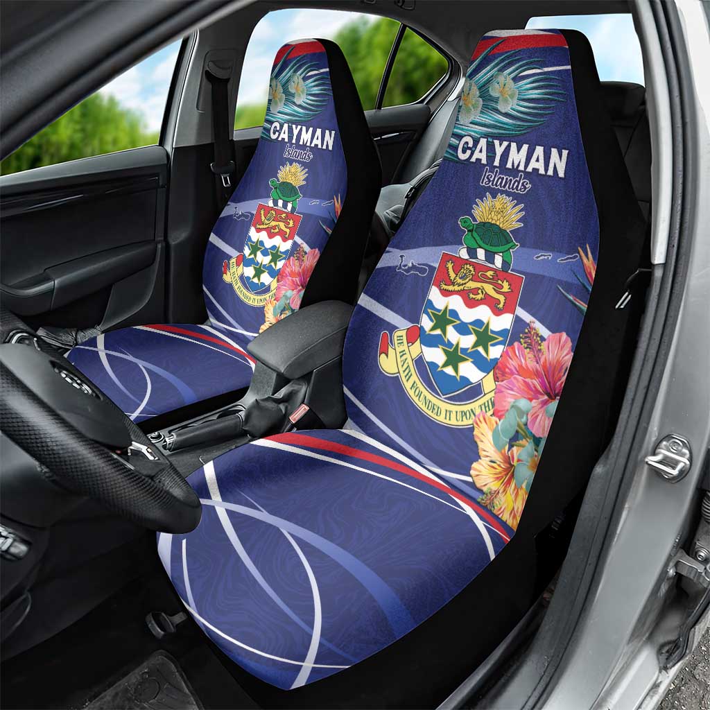 Personalized Cayman Islands Car Seat Cover Coat Of Arms Tropical Flowers