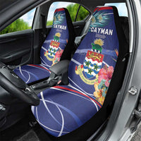 Personalized Cayman Islands Car Seat Cover Coat Of Arms Tropical Flowers