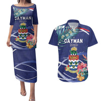 Personalized Cayman Islands Couples Matching Puletasi and Hawaiian Shirt Coat Of Arms Tropical Flowers