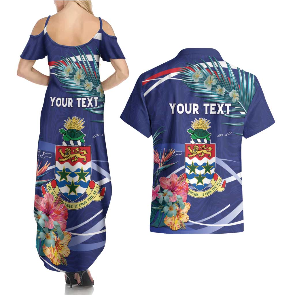 Personalized Cayman Islands Couples Matching Summer Maxi Dress and Hawaiian Shirt Coat Of Arms Tropical Flowers