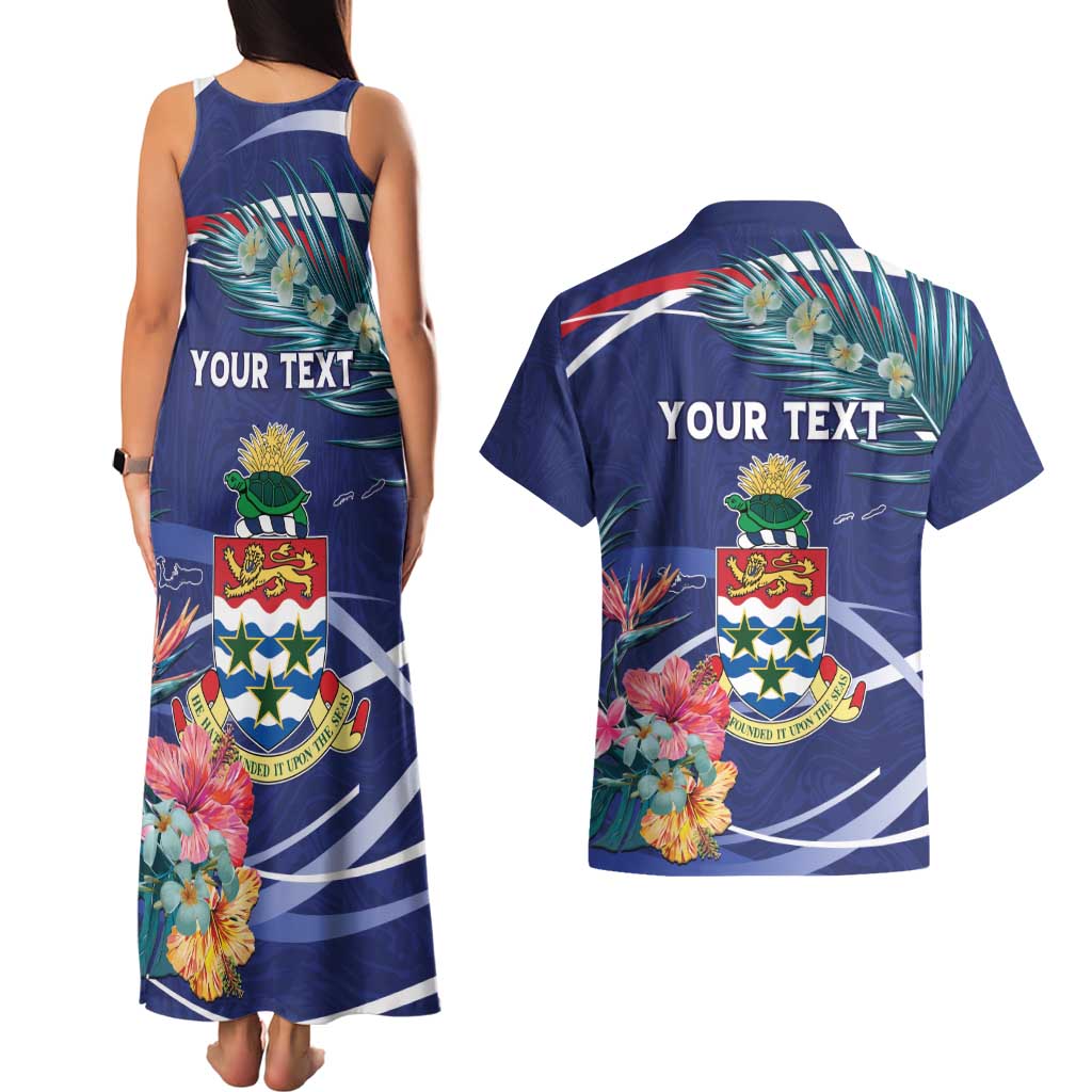 Personalized Cayman Islands Couples Matching Tank Maxi Dress and Hawaiian Shirt Coat Of Arms Tropical Flowers