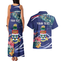 Personalized Cayman Islands Couples Matching Tank Maxi Dress and Hawaiian Shirt Coat Of Arms Tropical Flowers