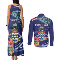 Personalized Cayman Islands Couples Matching Tank Maxi Dress and Long Sleeve Button Shirt Coat Of Arms Tropical Flowers
