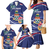 Personalized Cayman Islands Family Matching Mermaid Dress and Hawaiian Shirt Coat Of Arms Tropical Flowers