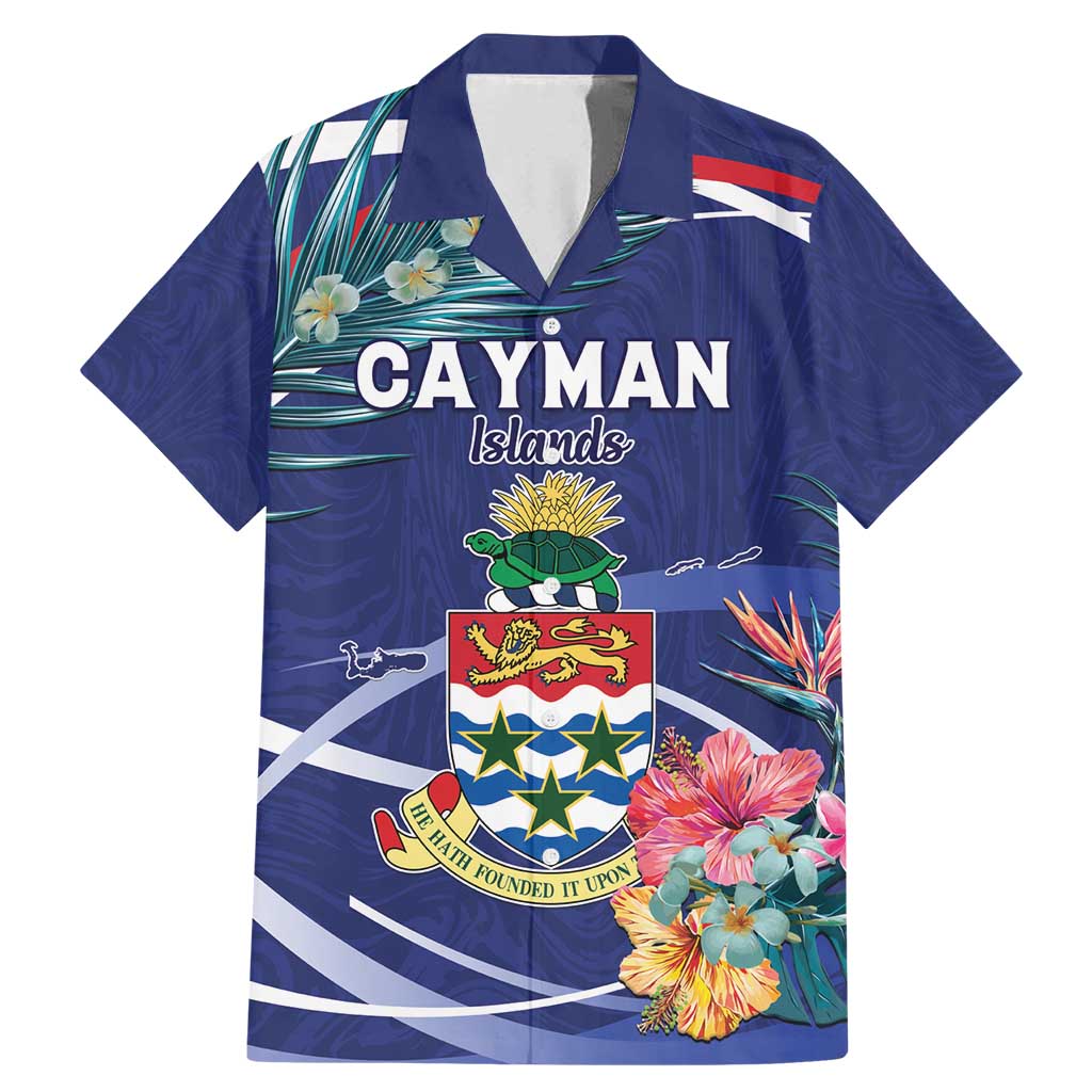 Personalized Cayman Islands Family Matching Mermaid Dress and Hawaiian Shirt Coat Of Arms Tropical Flowers