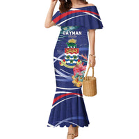 Personalized Cayman Islands Family Matching Mermaid Dress and Hawaiian Shirt Coat Of Arms Tropical Flowers