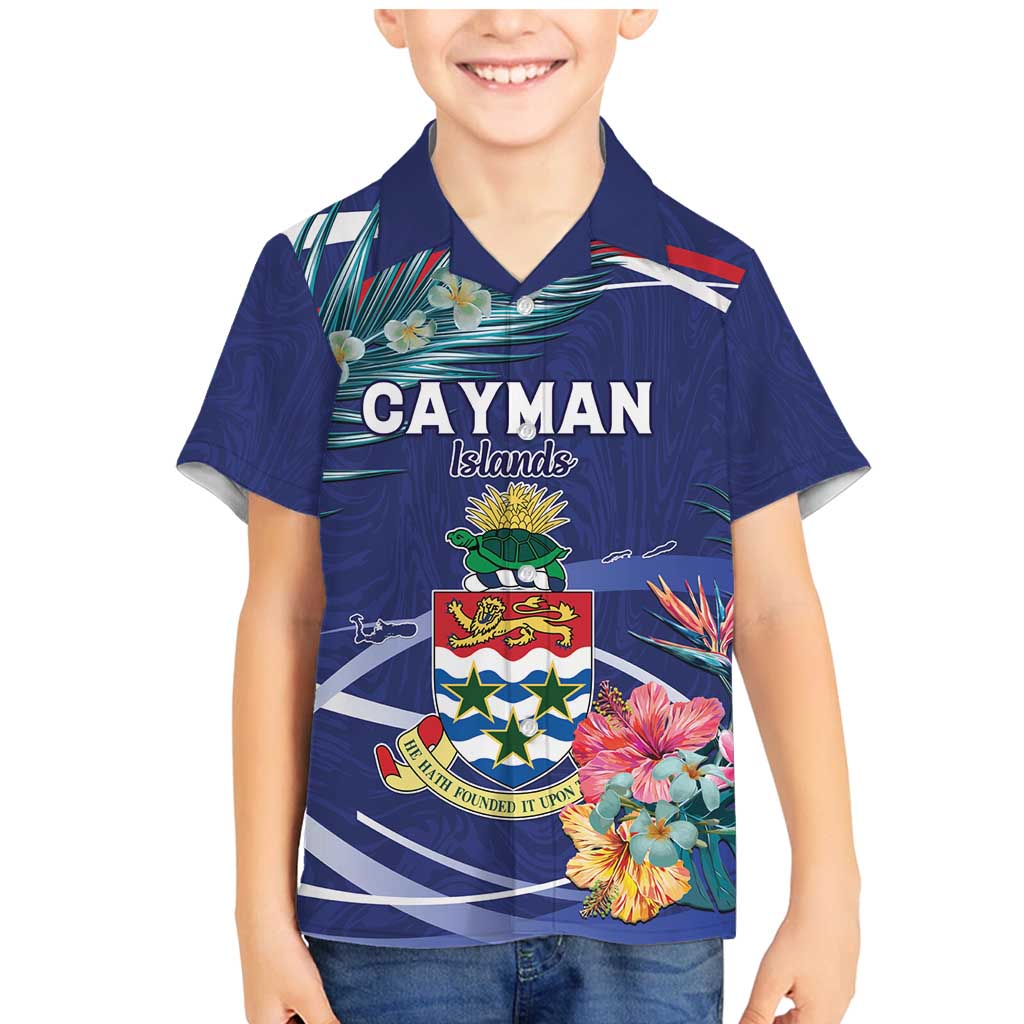Personalized Cayman Islands Family Matching Mermaid Dress and Hawaiian Shirt Coat Of Arms Tropical Flowers