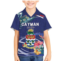 Personalized Cayman Islands Family Matching Mermaid Dress and Hawaiian Shirt Coat Of Arms Tropical Flowers
