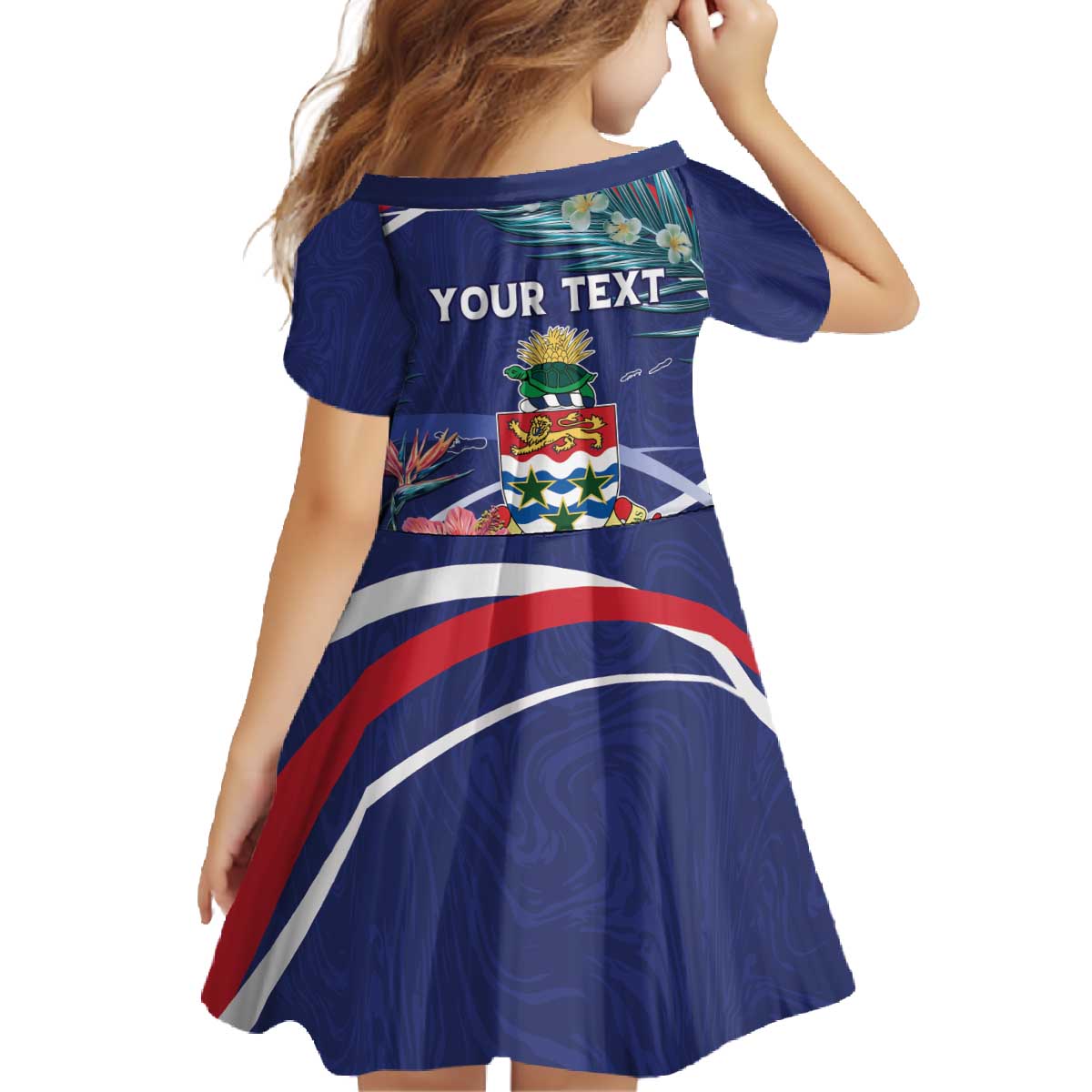 Personalized Cayman Islands Family Matching Off The Shoulder Long Sleeve Dress and Hawaiian Shirt Coat Of Arms Tropical Flowers