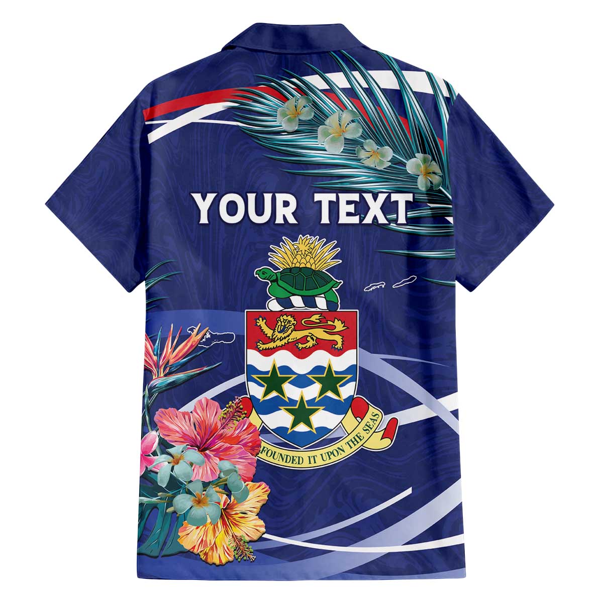 Personalized Cayman Islands Family Matching Off The Shoulder Long Sleeve Dress and Hawaiian Shirt Coat Of Arms Tropical Flowers