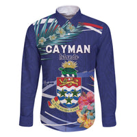 Personalized Cayman Islands Family Matching Off The Shoulder Long Sleeve Dress and Hawaiian Shirt Coat Of Arms Tropical Flowers
