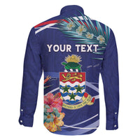 Personalized Cayman Islands Family Matching Off The Shoulder Long Sleeve Dress and Hawaiian Shirt Coat Of Arms Tropical Flowers