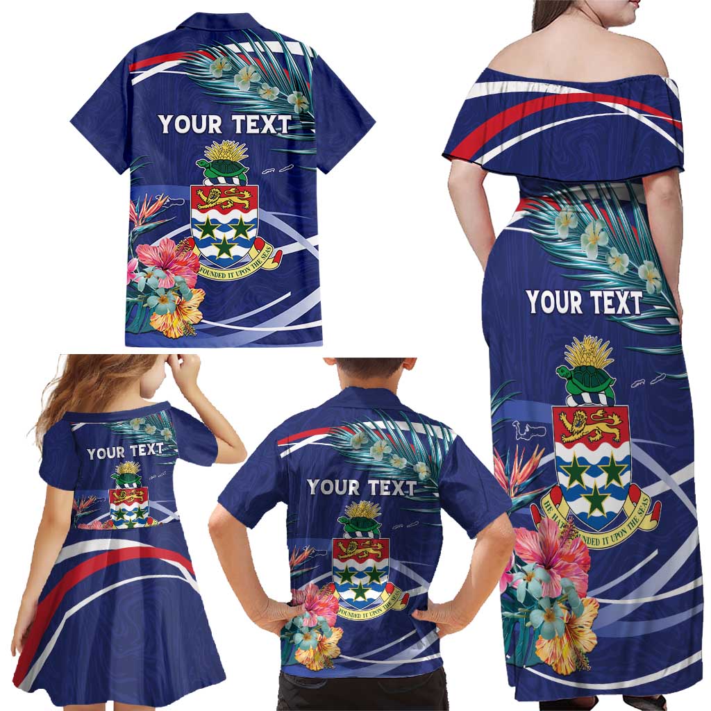 Personalized Cayman Islands Family Matching Off Shoulder Maxi Dress and Hawaiian Shirt Coat Of Arms Tropical Flowers