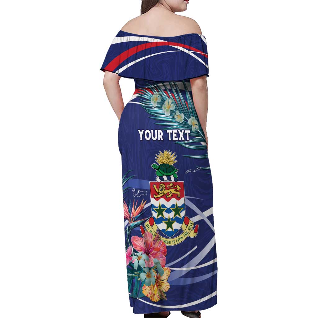 Personalized Cayman Islands Family Matching Off Shoulder Maxi Dress and Hawaiian Shirt Coat Of Arms Tropical Flowers